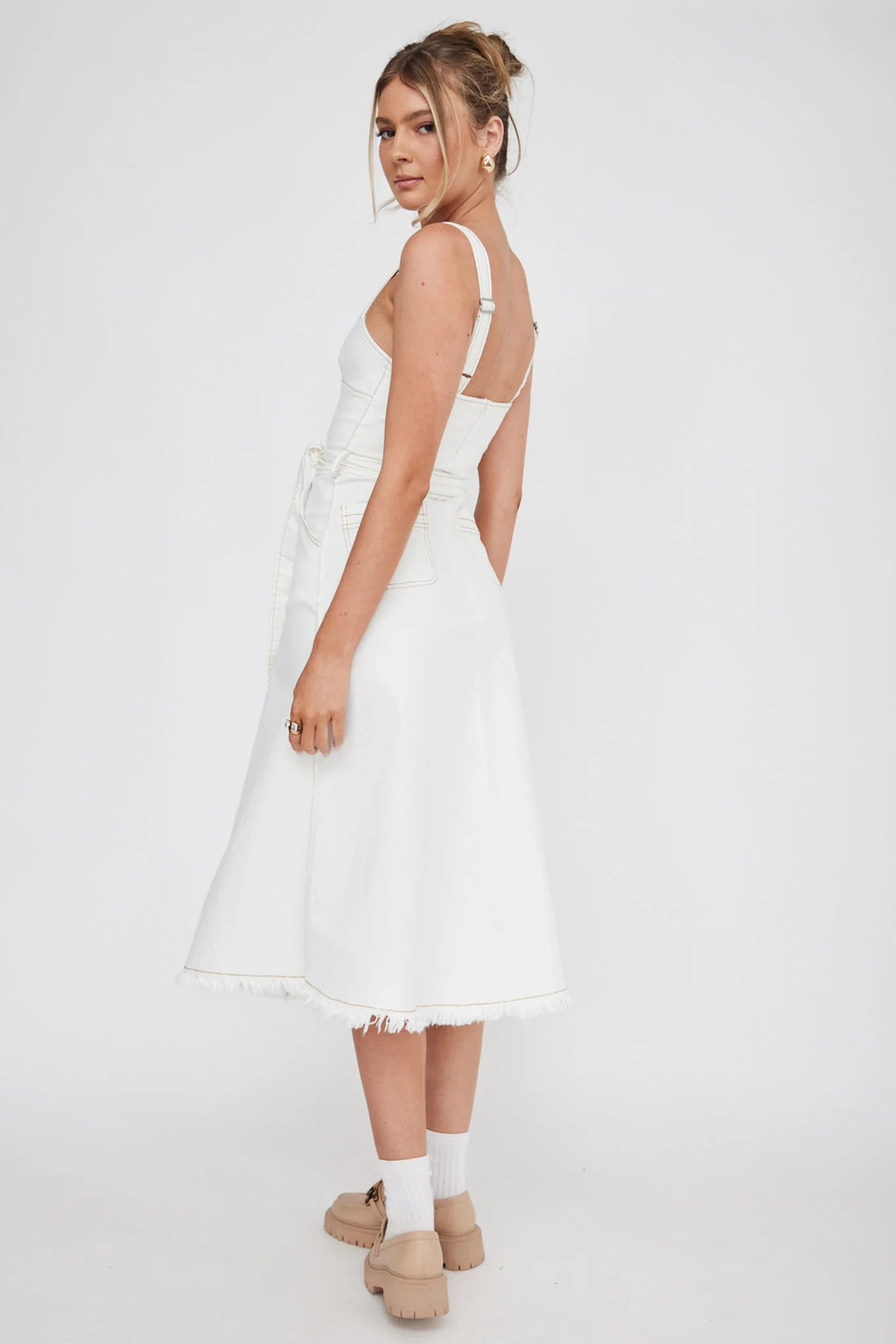 Zenyl Raw Hem Midi Dress Butter