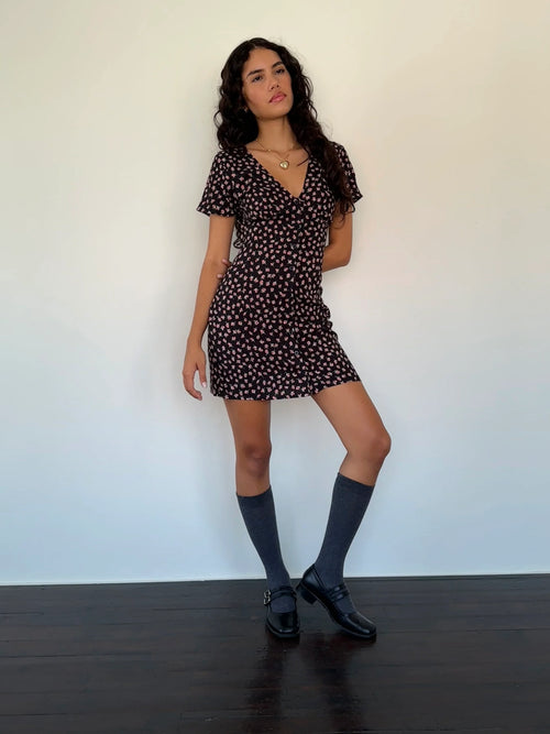 Field Trip Button Front Mini Dress Black Floral