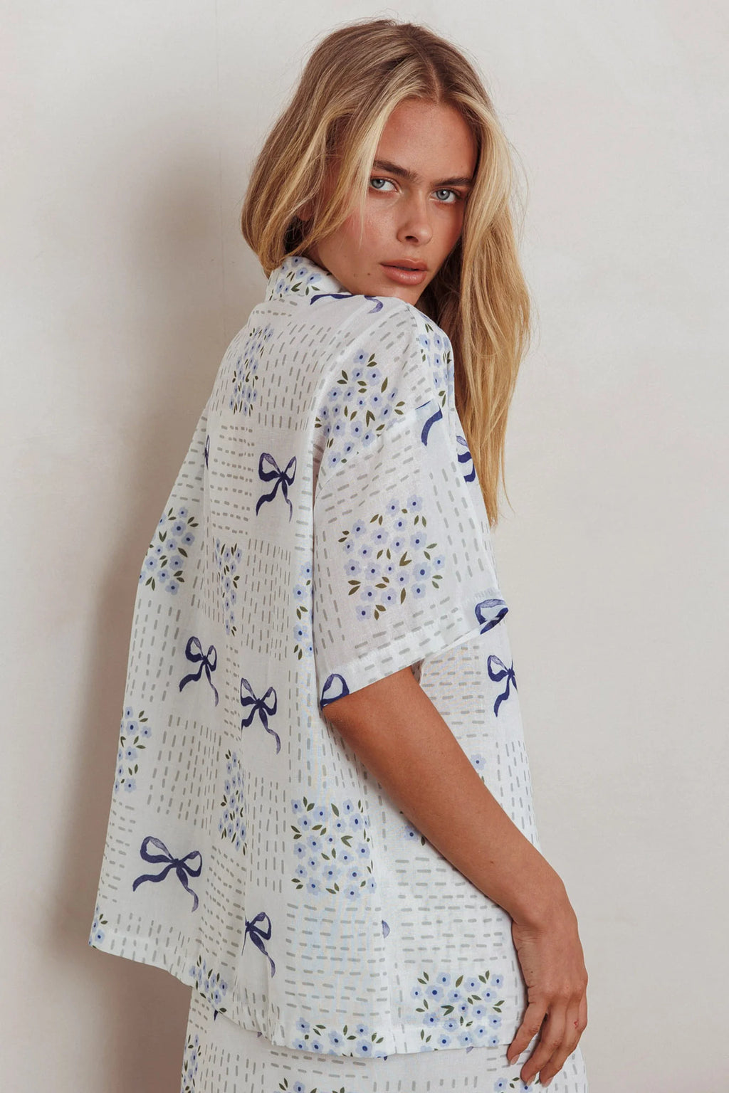 Ithaca Short Sleeve Button Shirt Bow Print Blue