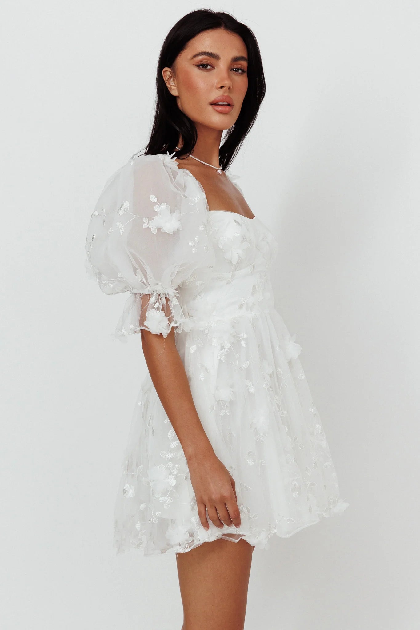 I've Got Sunshine Ruffle Strap Mini Dress Embellished White