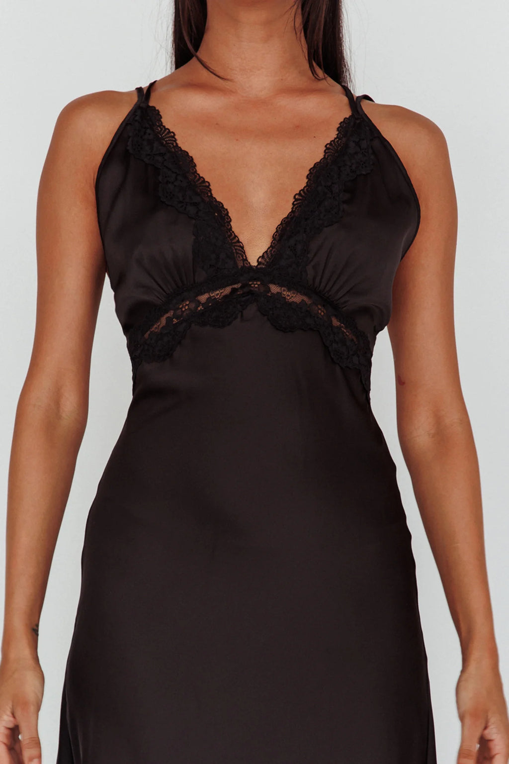Signature Lace Trim Midi Dress Black