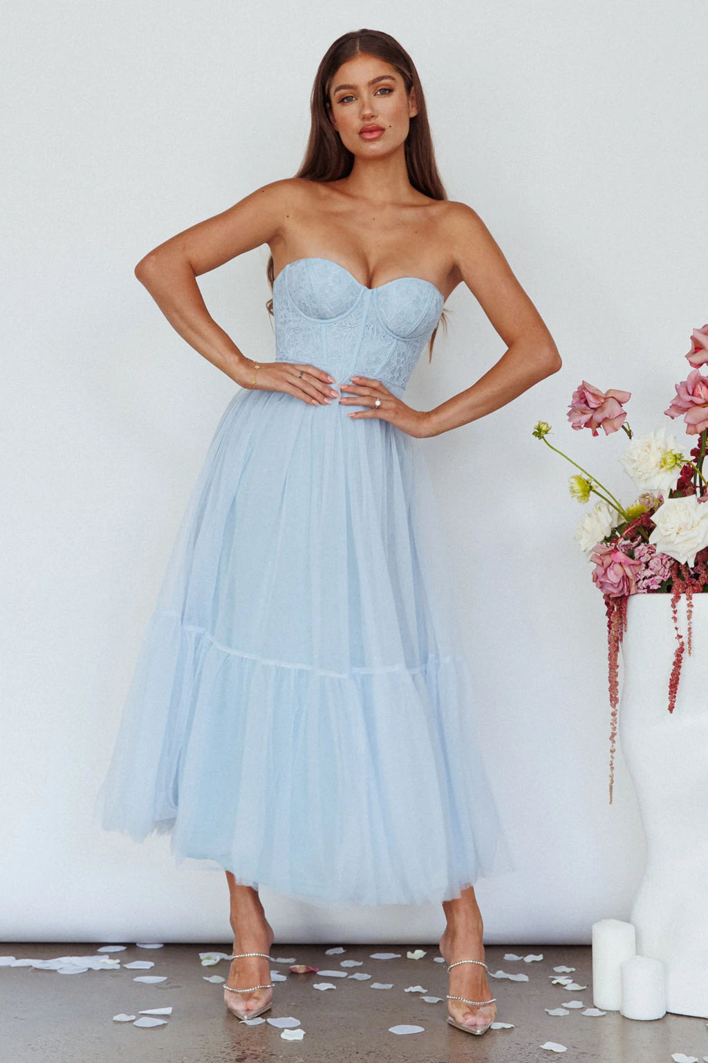 Dancing With Me Sweetheart Tulle Midi Dress Blue