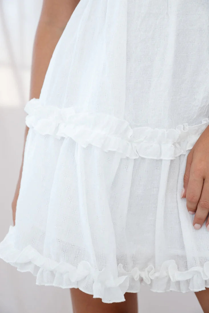 Be Mine Ruffle Strap Tie-Knot Dress White