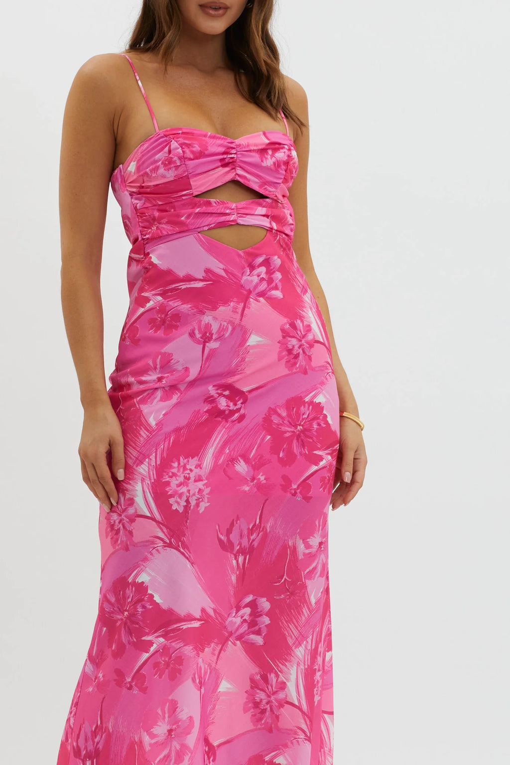 Melania Cut-Out Bodice Dress Floral Pink