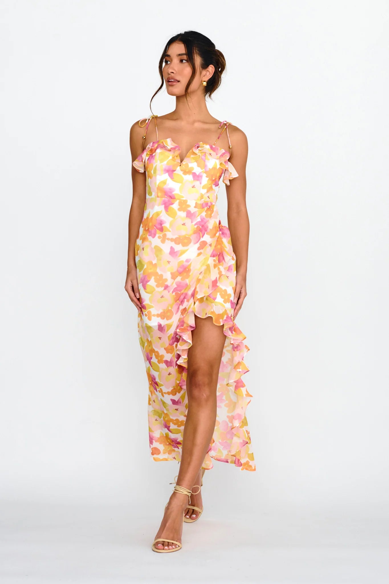 Portofino Cut-Out Split Midi Dress Floral Red