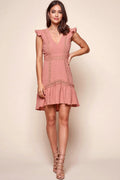 Shaana Embroidered V-Neck Mini Dress Rose