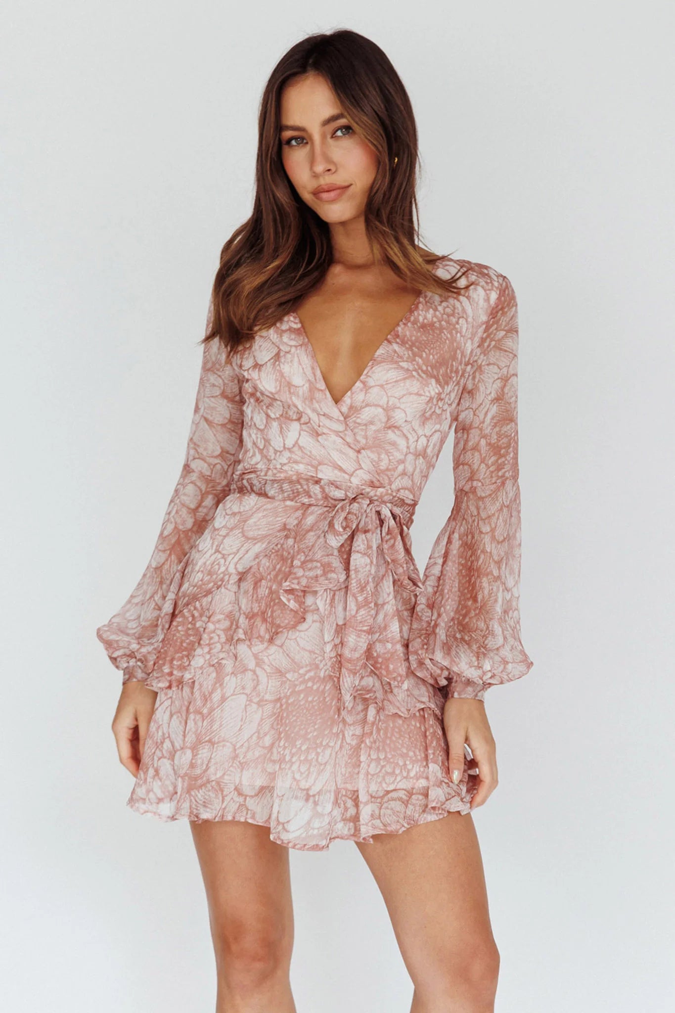 Kerry Layered Balloon Sleeve Dress Nude