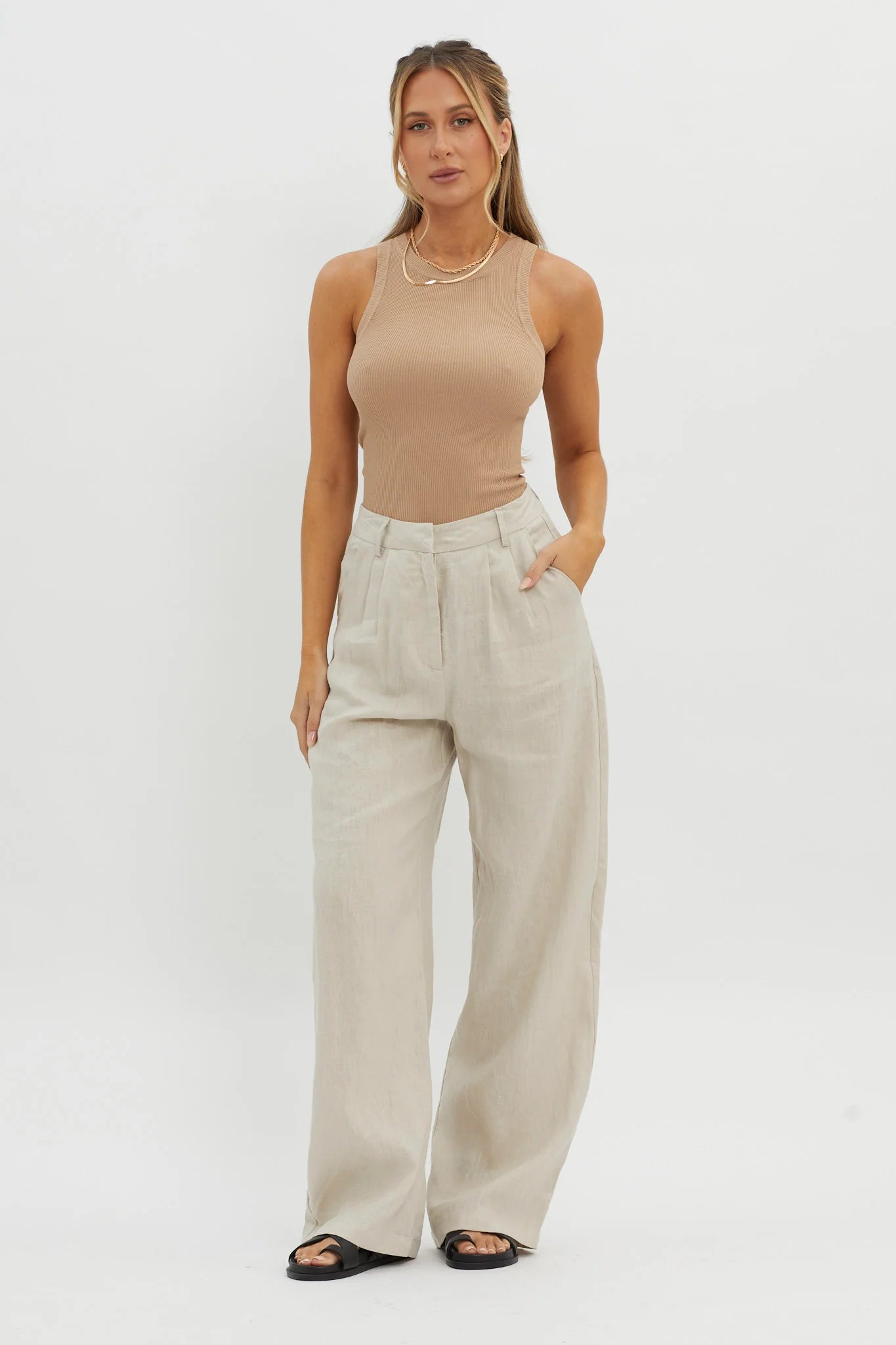 Level Up Ribbed Top Beige