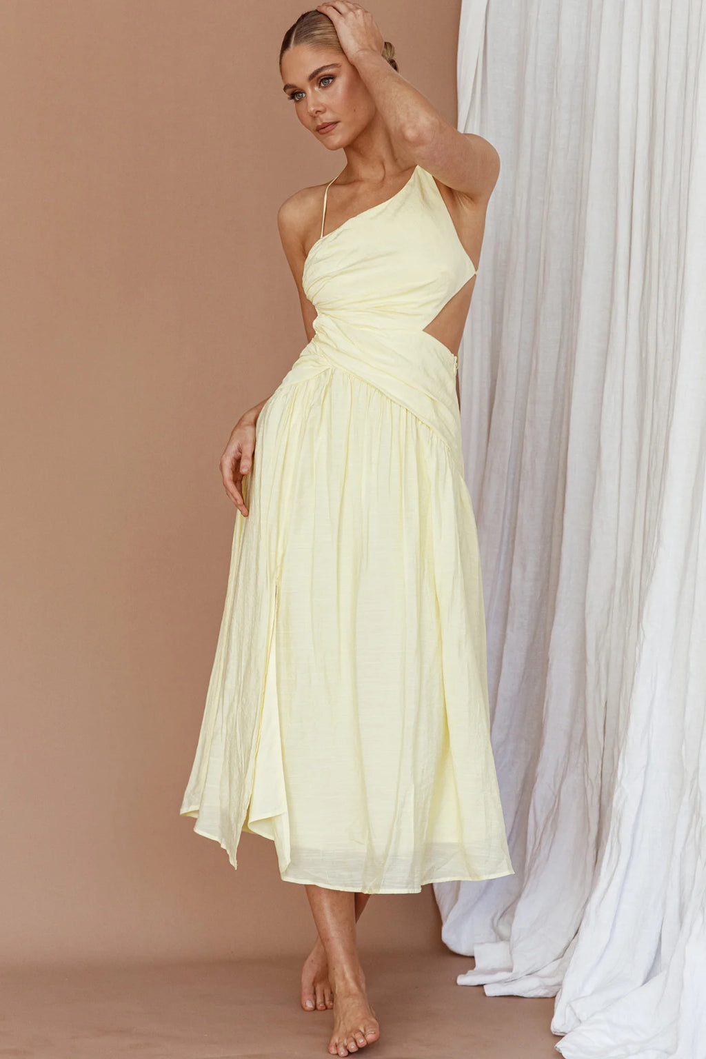 Destination Open Back Midi Dress Lemon