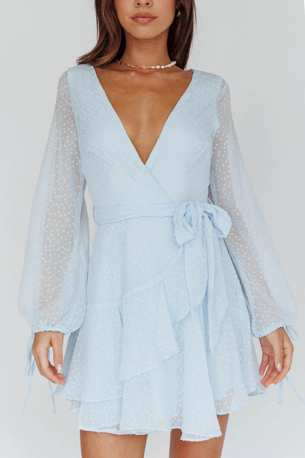 Sheri Hail Spot Chiffon Dress Blue