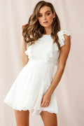 Wilton Ruffle Shoulder A-Line Dress White
