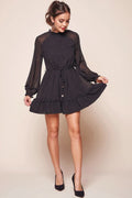 Tracee Open Black Ruffled Hemline Dress Black
