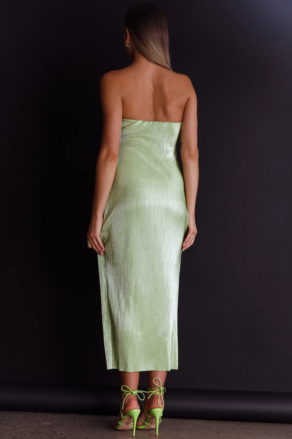 Shondra Accordion Pleat Tube Dress Lime