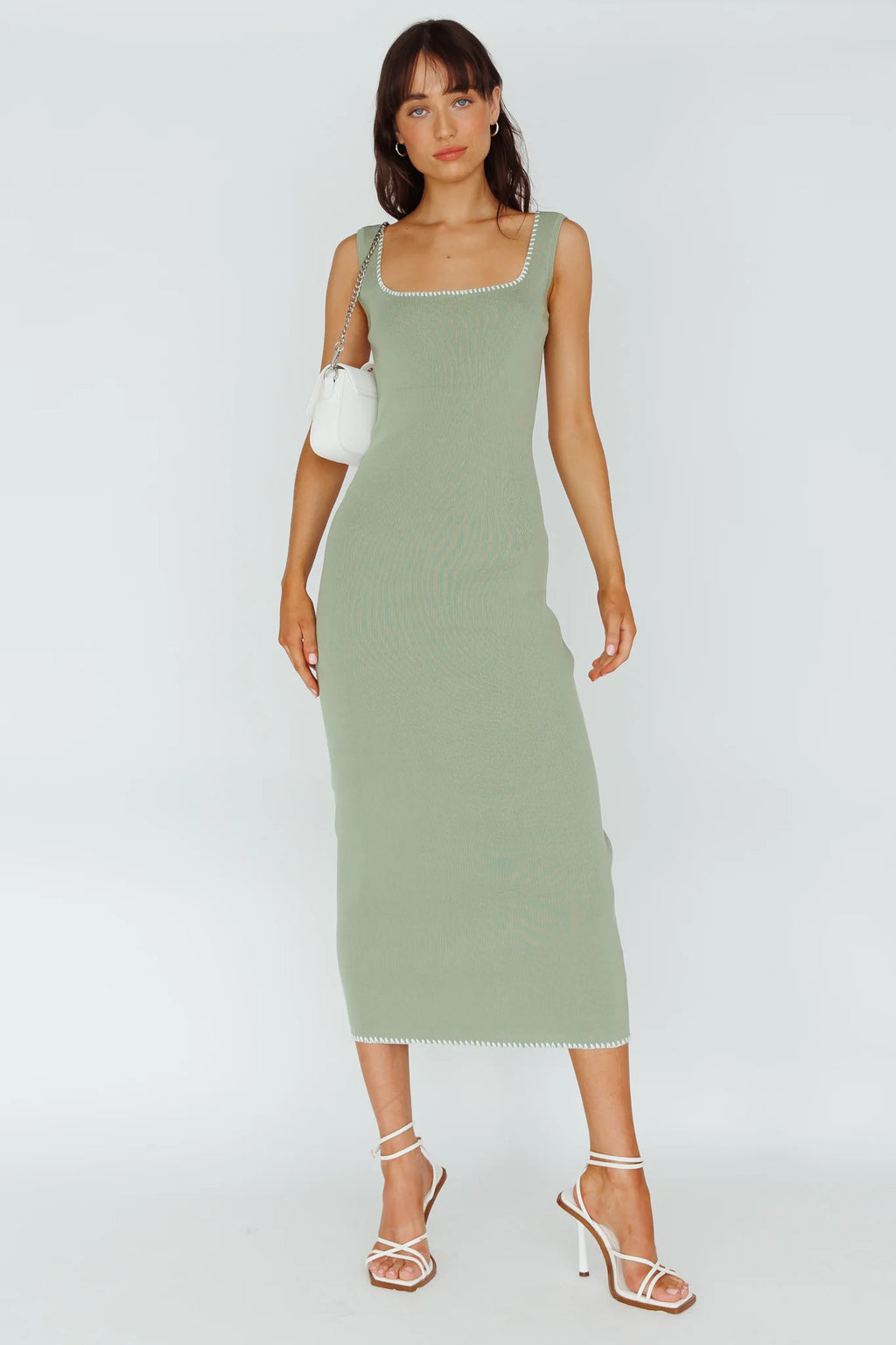 North Shore Blanket Stitch Knit Maxi Dress Sage