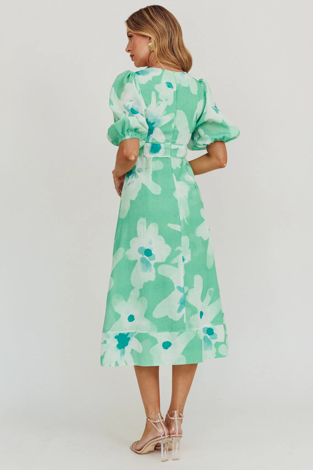 Elias Puff Sleeve Midi Dress Green