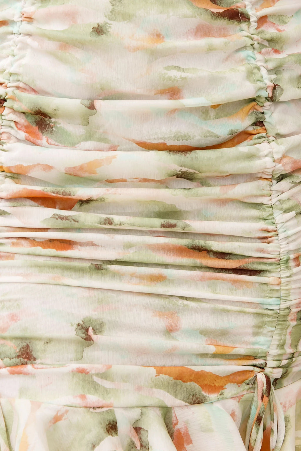 Serena Puff Sleeve Ruched Detail Dress Watercolor Print Green