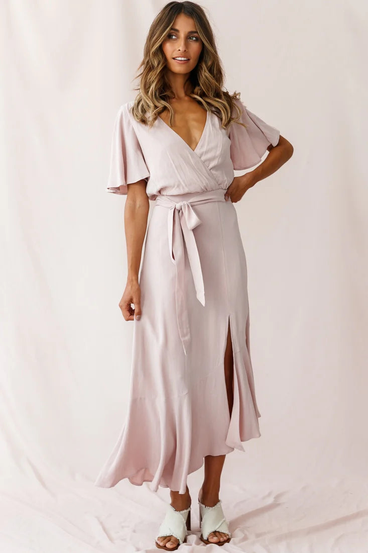 Friday Surplice Neckline Front Split Maxi Dress Mauve