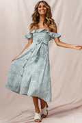 Matisse Off-Shoulder Placket Dress Sage Pattern