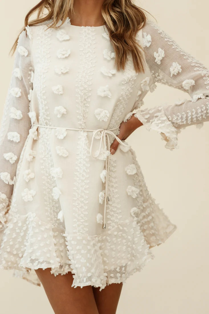 Montville Long Sleeve Embellished Dress Beige