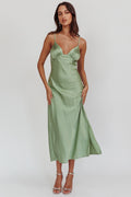 Felicity Pleat Bust Split Midi Dress Sage