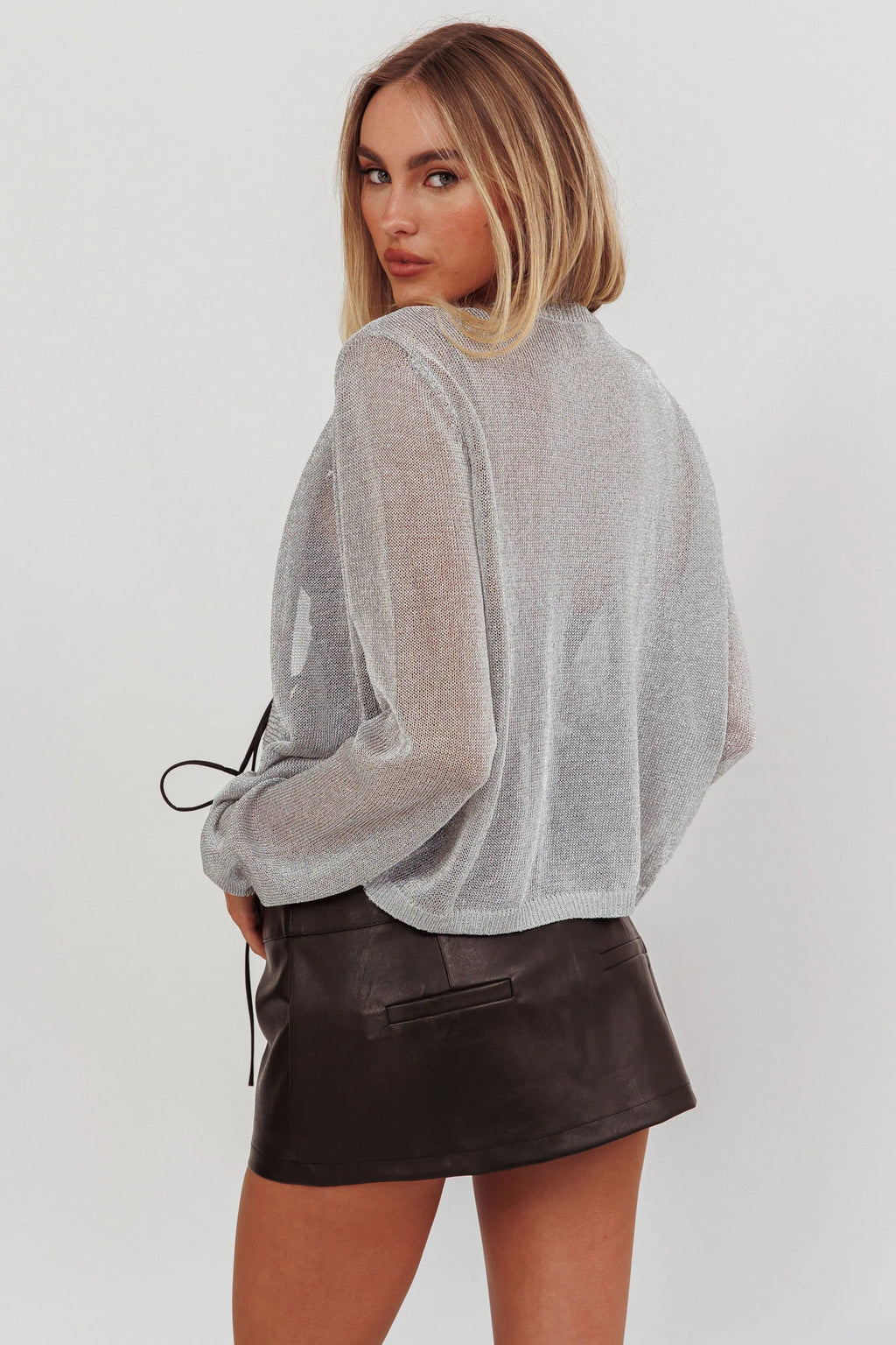 Kali Metallic Knit Cardigan Silver