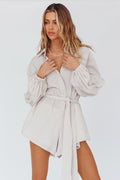Daytona Beach Long Sleeve Shirt Romper Beige Stripe