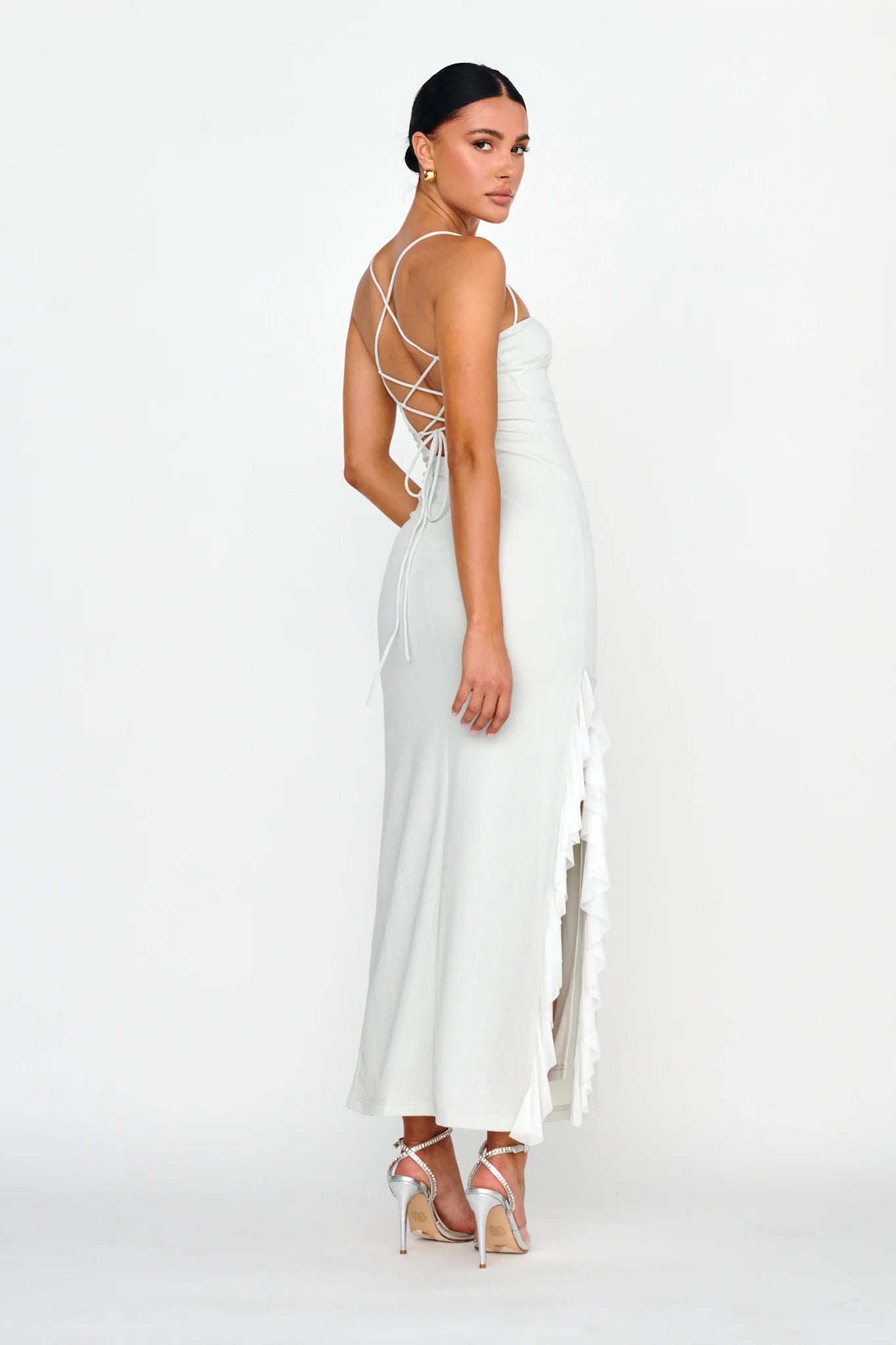 Rosilyn Split Ruffle Midi Dress Silver