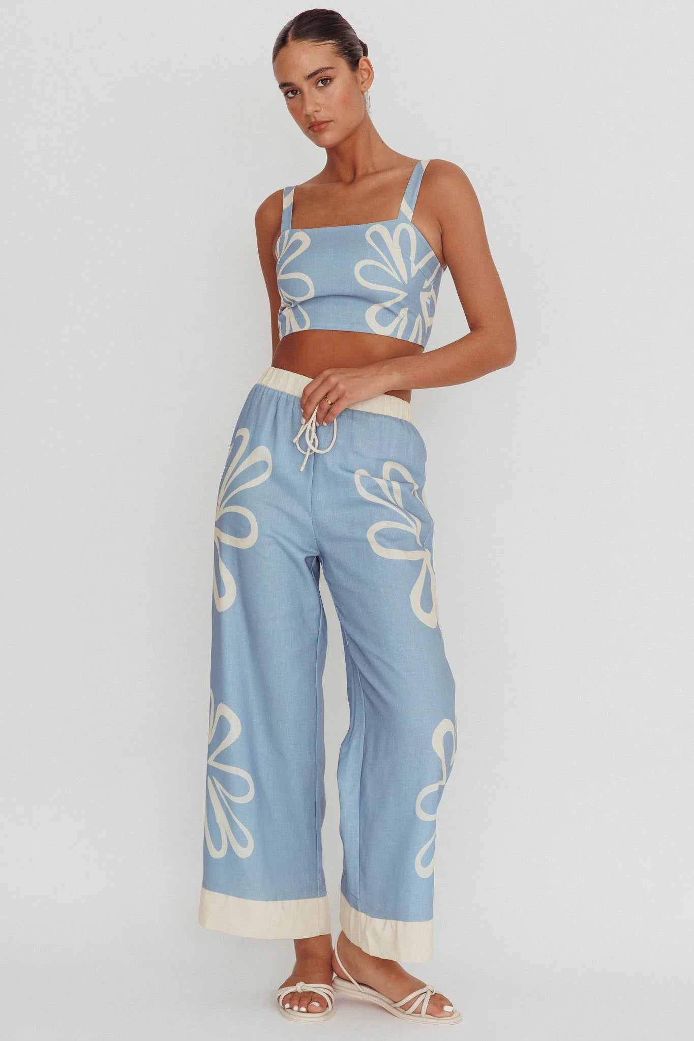 Briar Square Neck Cropped Top Beige Blue