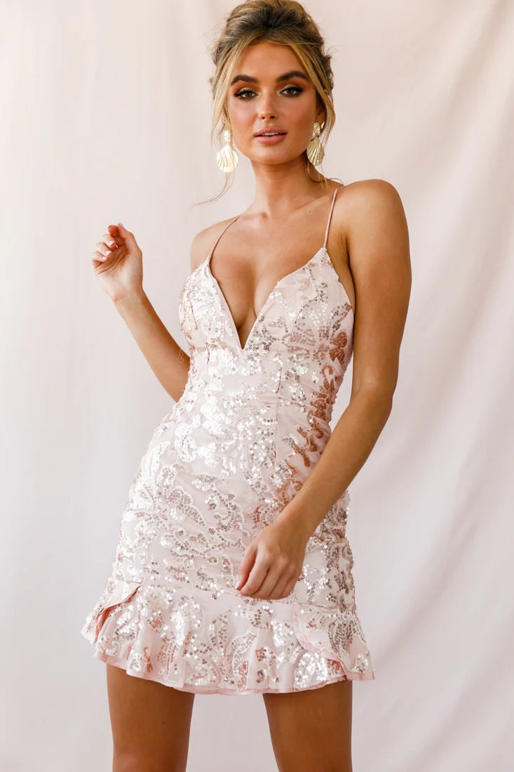 Dazed Lace-Up Back Dress Rose Gold