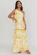 Kenny One Shoulder Tiered Maxi Dress Yellow