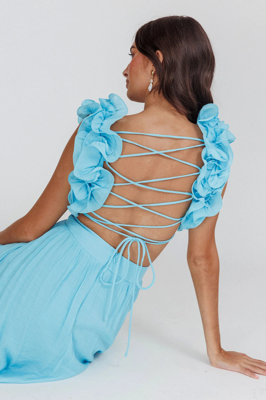 Madara Laced Back Ruffle Dress Blue
