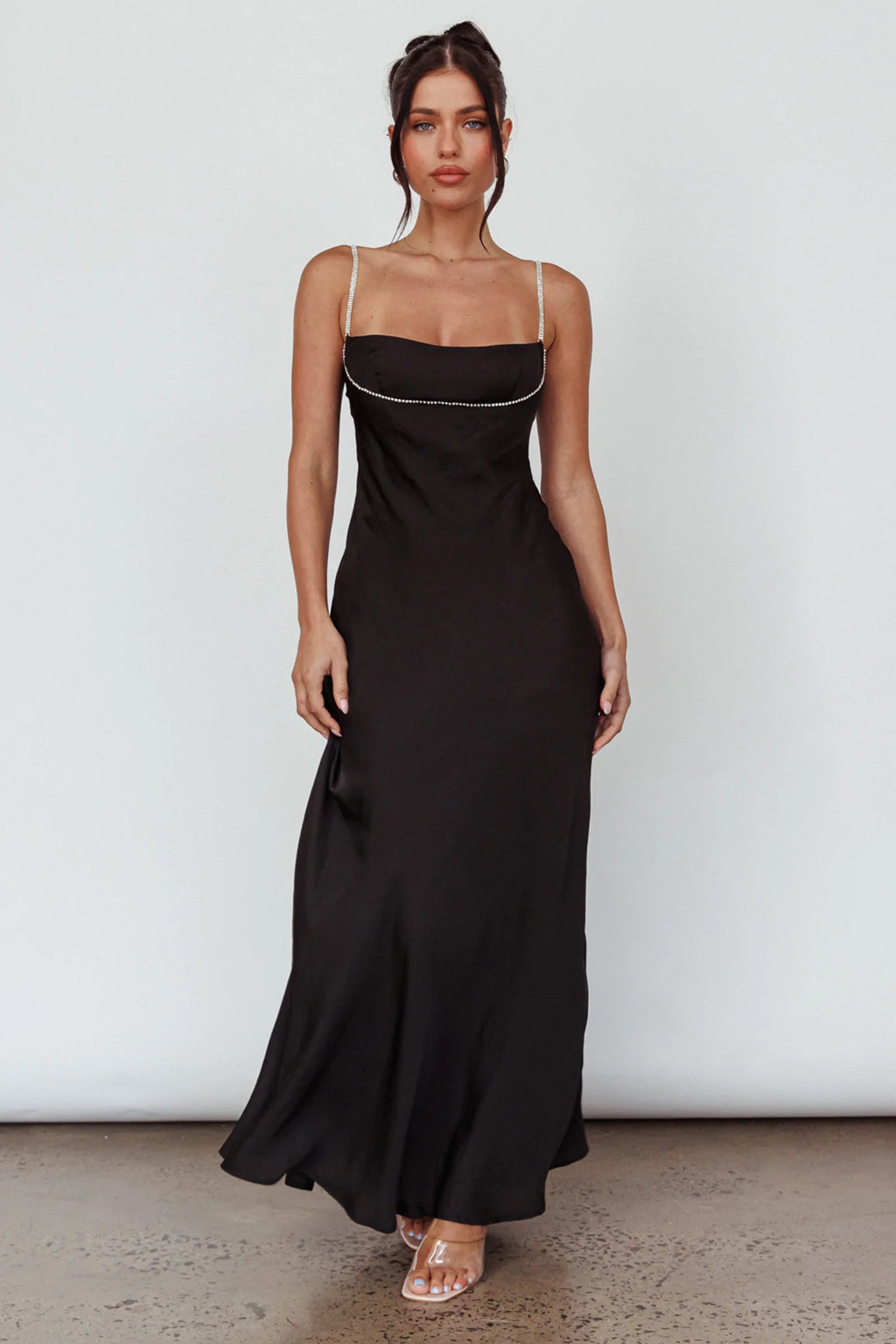 Linka Diamante Strap Maxi Dress Black