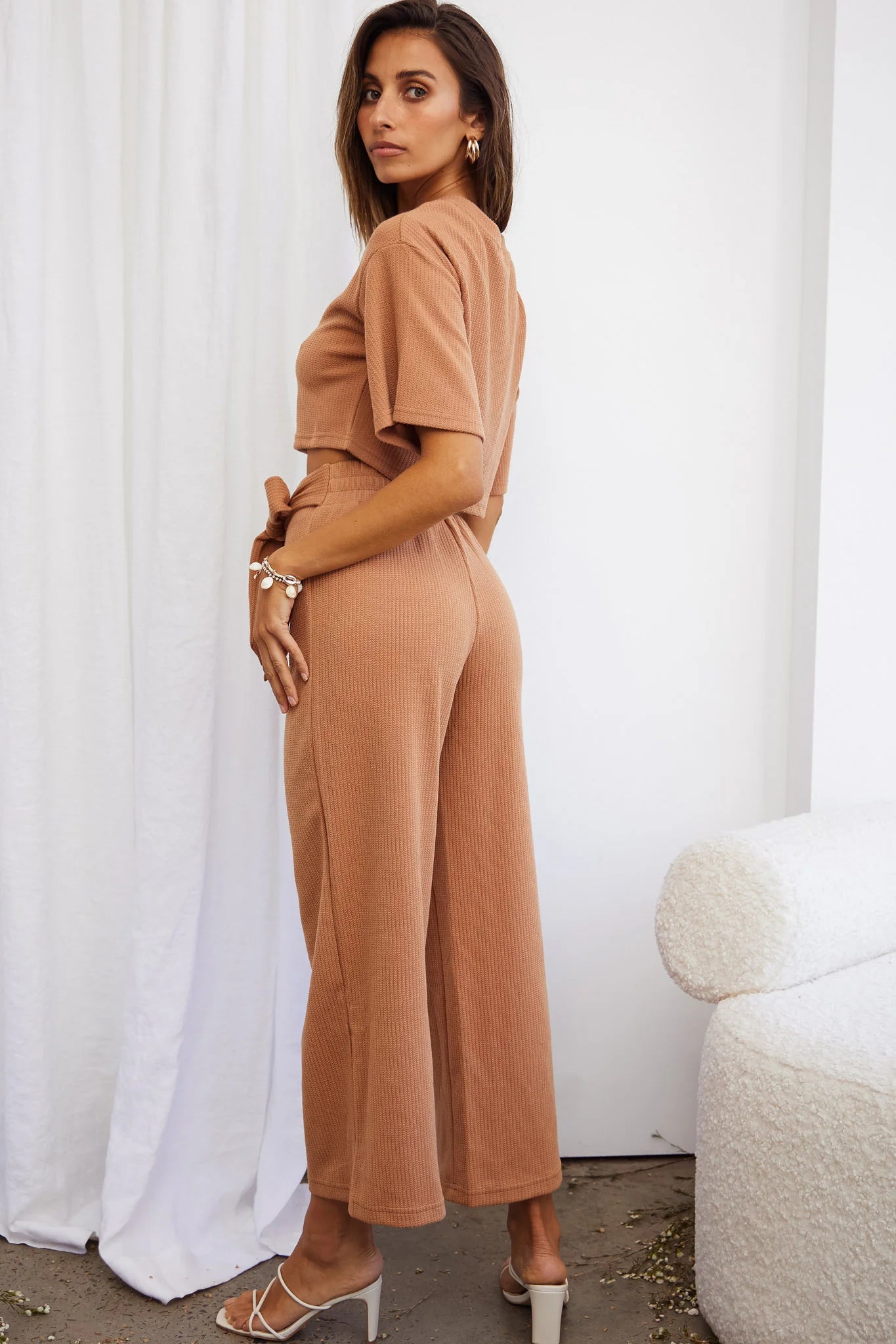 Larissa Waist Tie Wide Leg Pants Tan