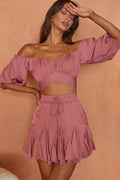 Linka Off-Shoulder Half Sleeve Tie-Back Crop Top Rose