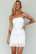 About You Strapless Fringe Mini Dress Sequin White