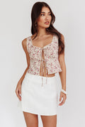Evelynn Floral Front Tied Top Beige