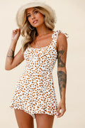 Let The Light In Ruched Bust Wide Strap Romper Animal Print White/Brown