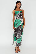 Highland Pleated Bust Midi Dress Floral Green