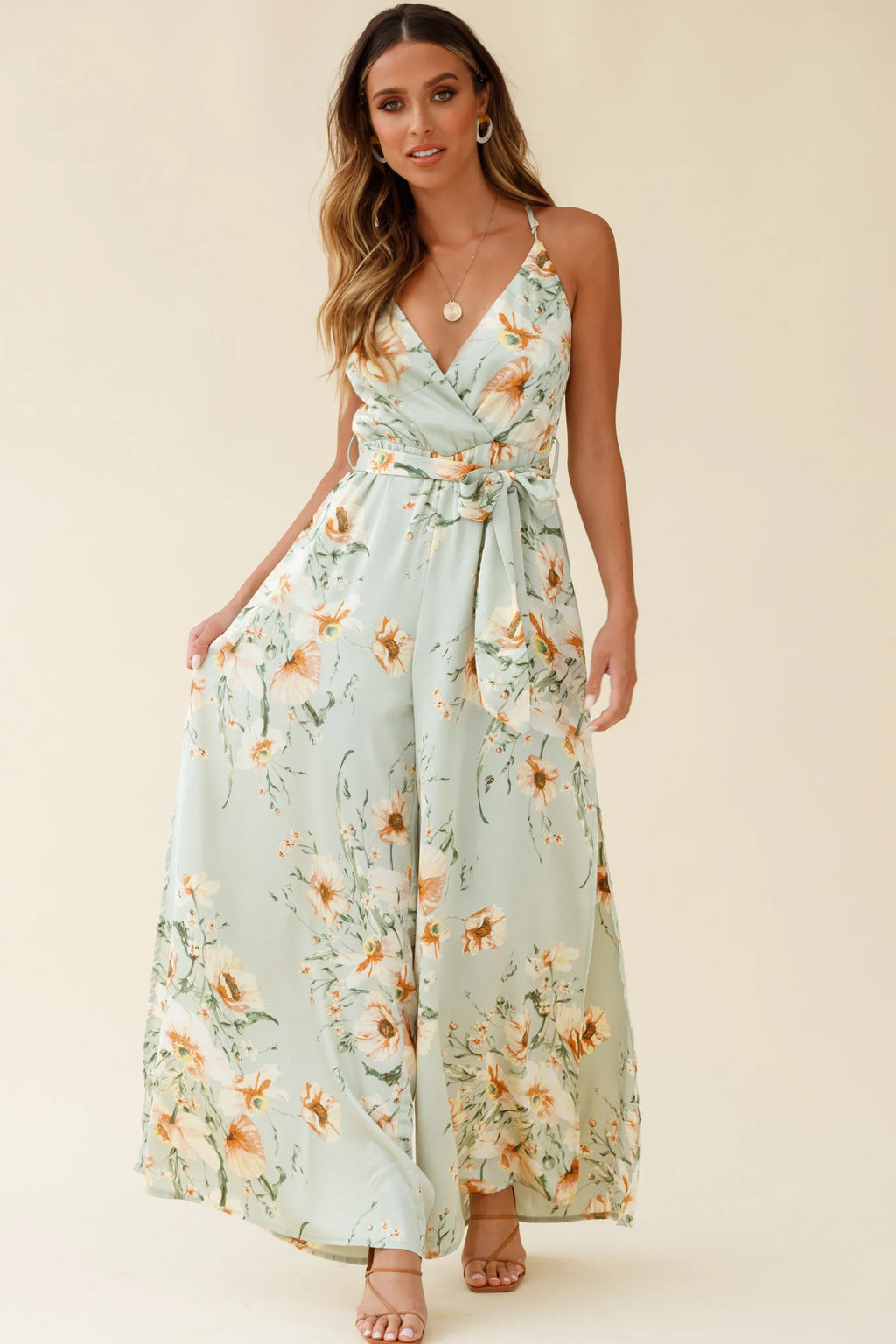 Miso Wide-Leg Cami Jumpsuit Poppy Print Pistachio