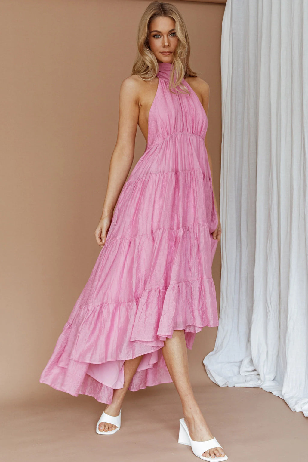 South Haven Halter Midi Dress Pink