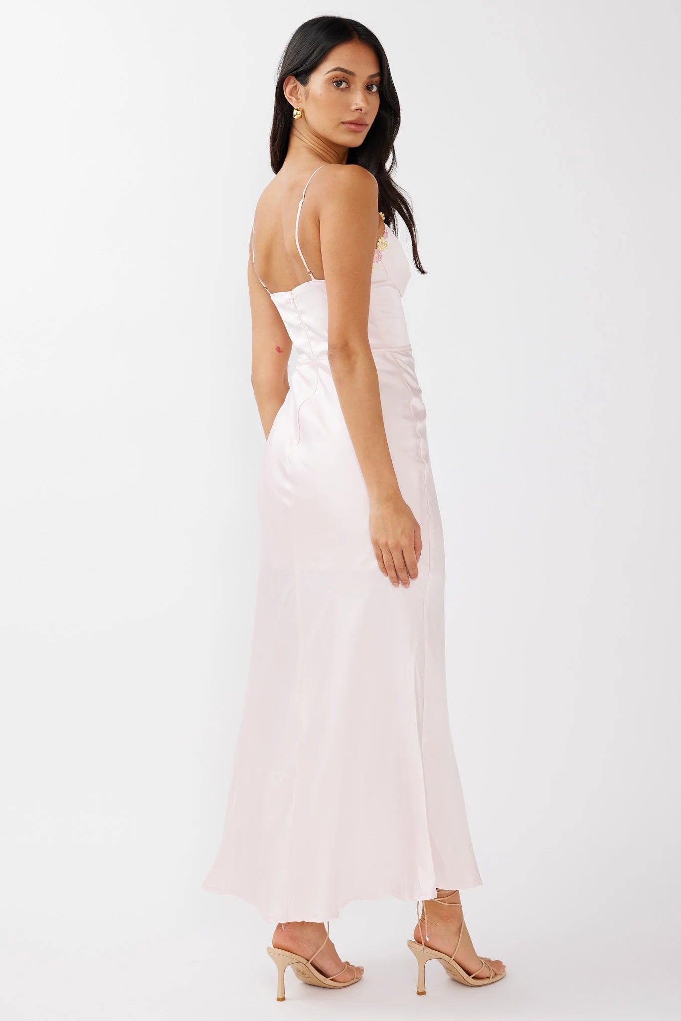 Honeysuckle Floral Neckline Midi Dress Pink
