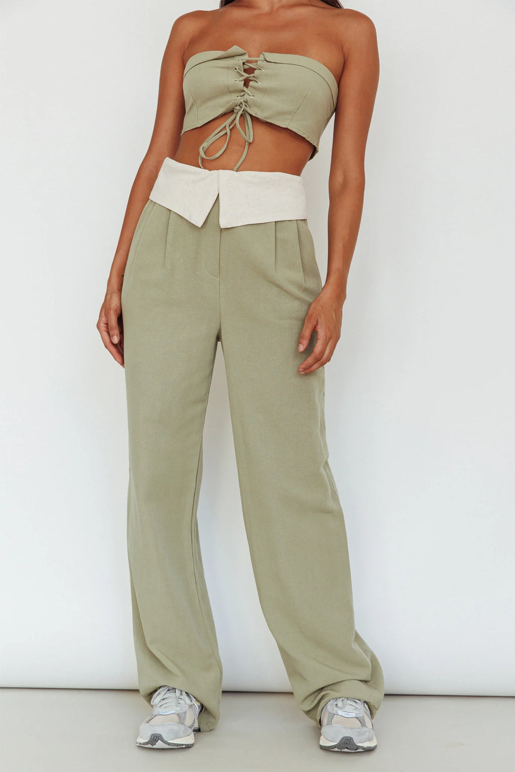 East Village Lace-Up Crop Top Sage