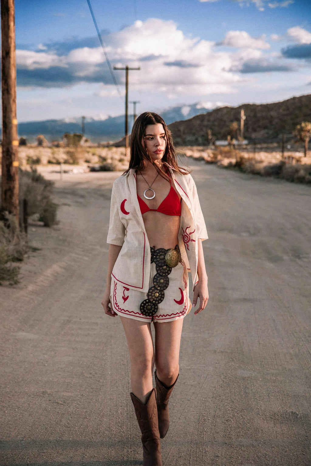 On Vacay Button-Up Shirt Embroidered Beige