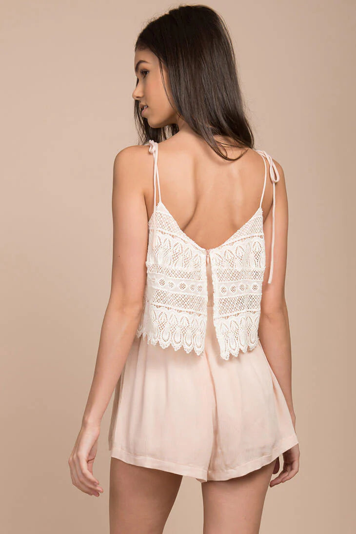 Hailee Crochet Romper Nude
