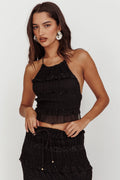 Helios Halterneck Shirred Sequin Top Black