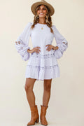 Miles Away Long Balloon Sleeve Trim Insert Dress Lilac