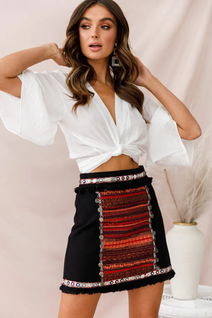 Rivera Deep V Waist Tie Top White