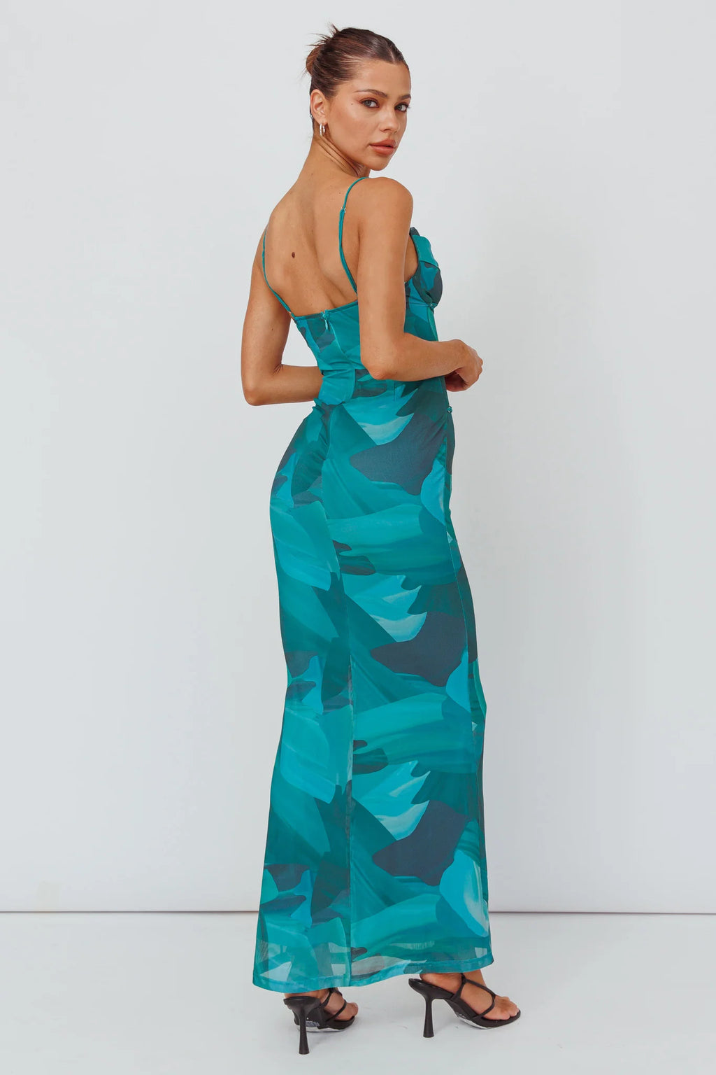 Teava Laced Waist Maxi Dress Abstract Green