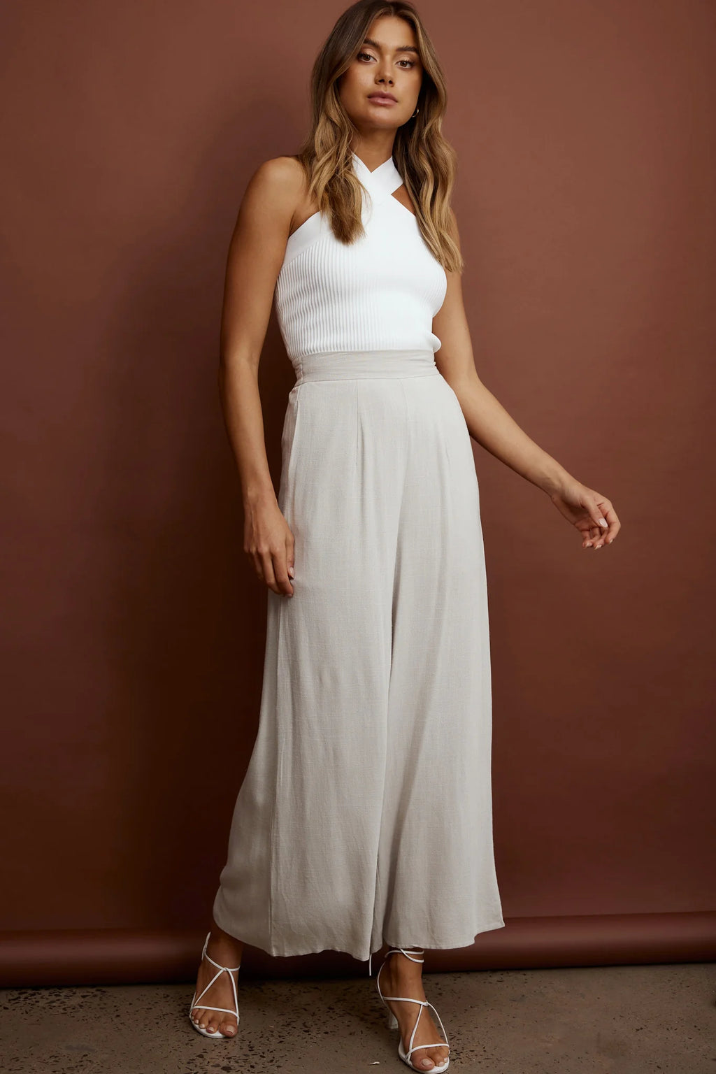 La Romana High Waisted Wide Leg Pants Sand