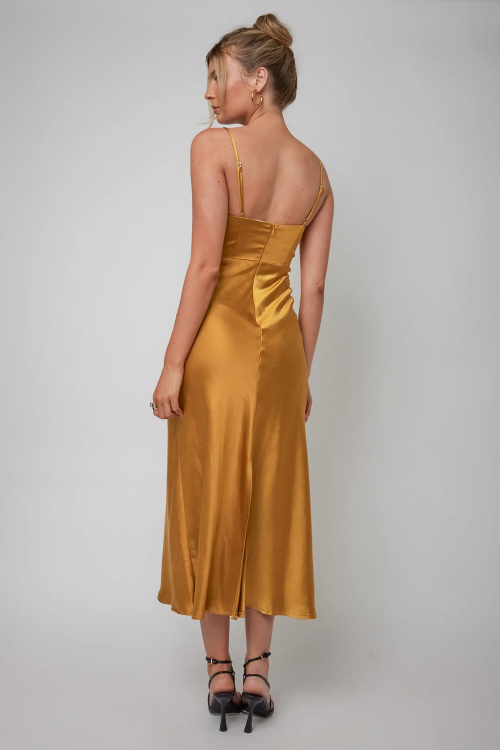 Infinity Pintuck Bust Midi Dress Mustard